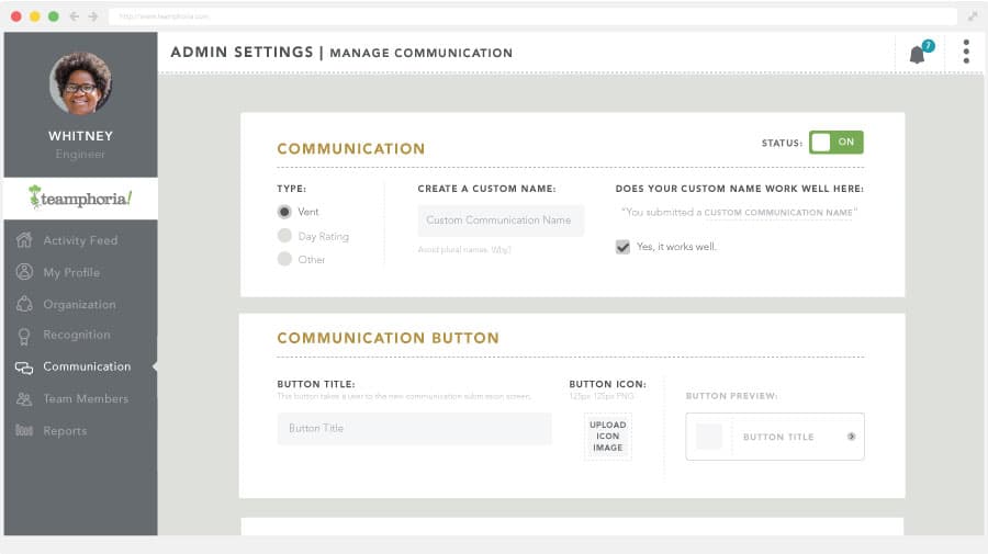 Communication module settings screenshot