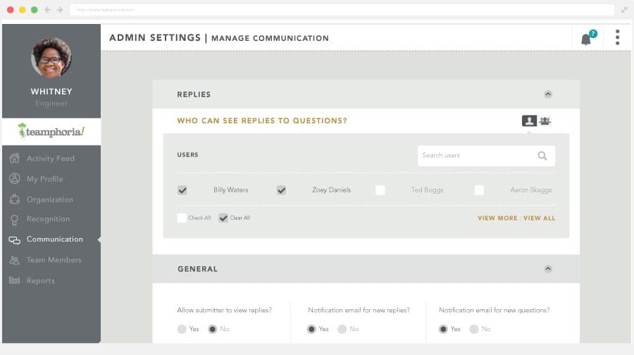 Communication visibility settings screenshot