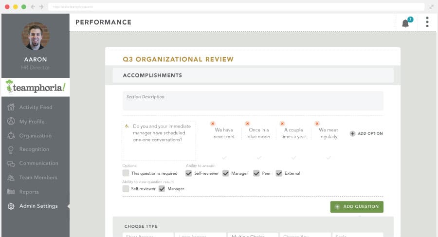 Creating a customized performance review in Teamphoria