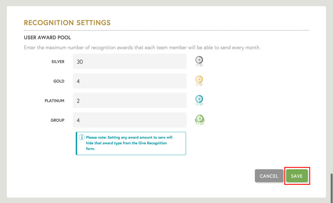 choose your employee recognition monthly allotments
