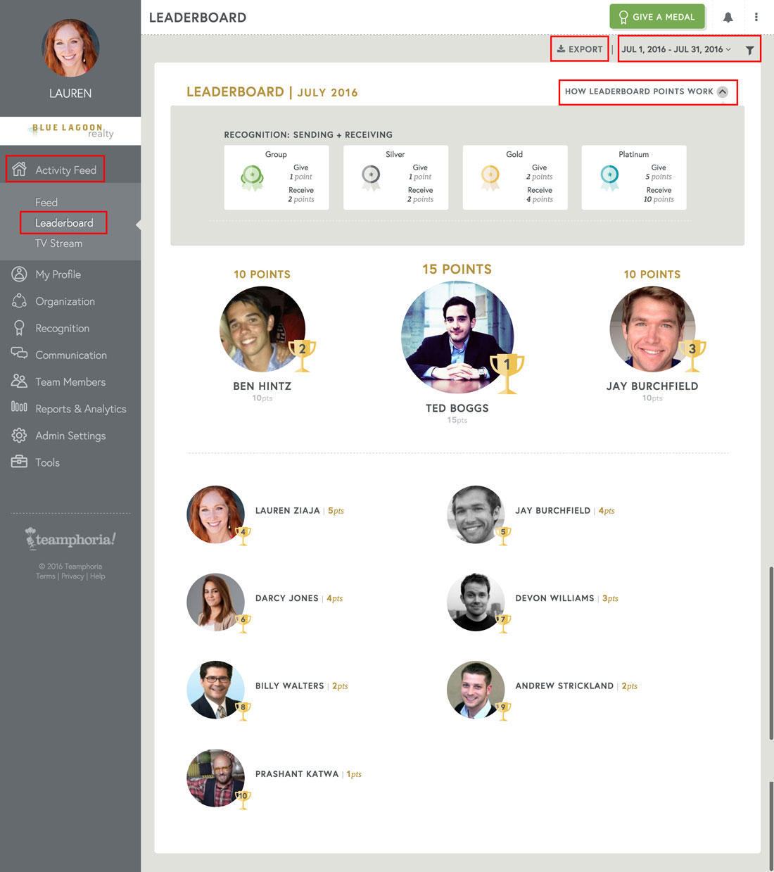 employee recognition and employee communication leaderboard