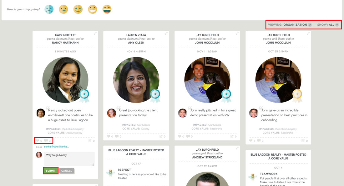 organization group filter on employee engagement software