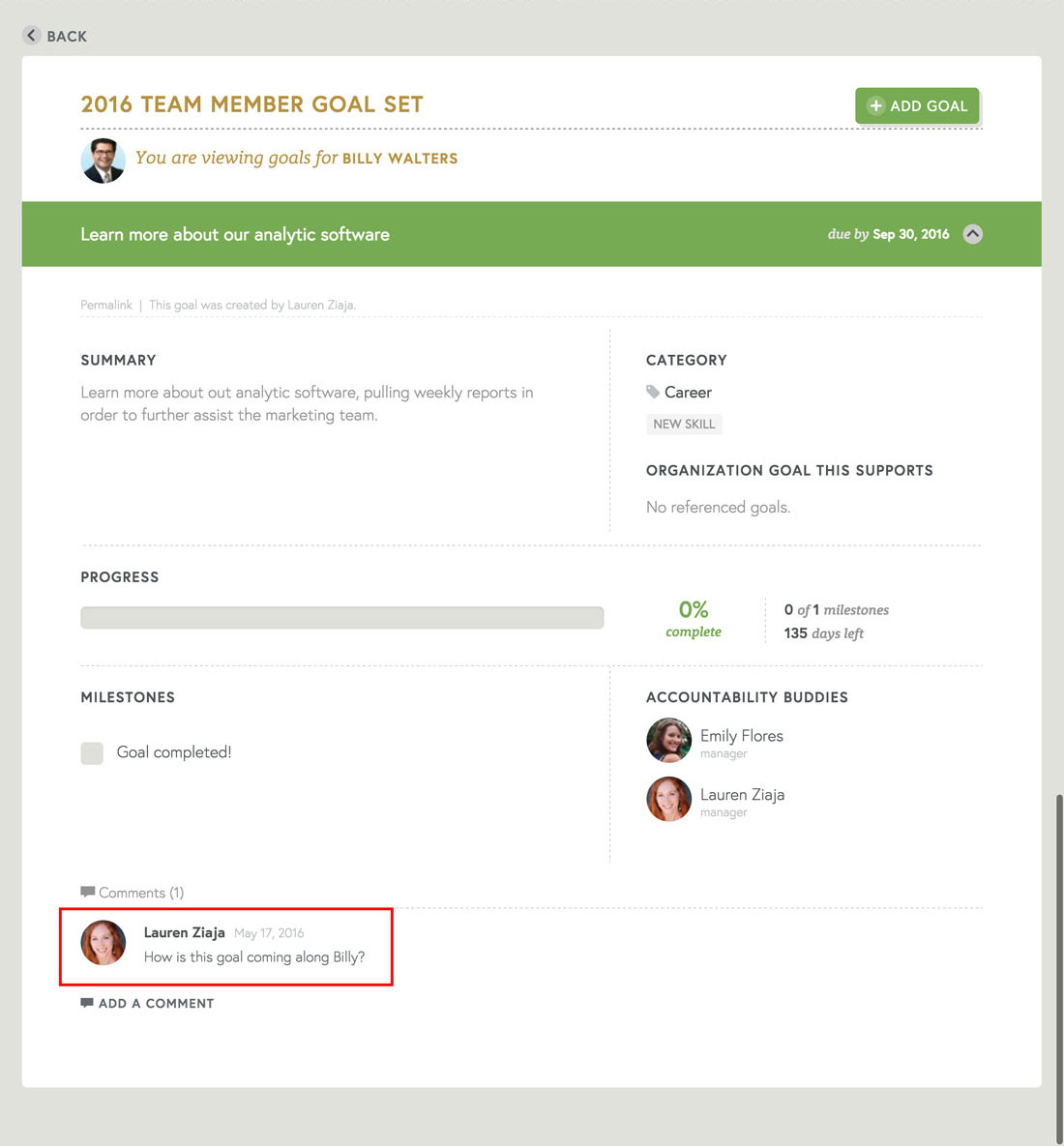 using employee engagement platform for employee communication on goals and goal setting