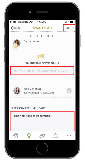 review employee recognition templates before sending on mobile app