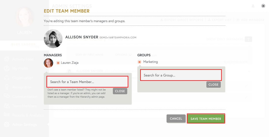 employee communication groups and employee managers can be added to engagement software