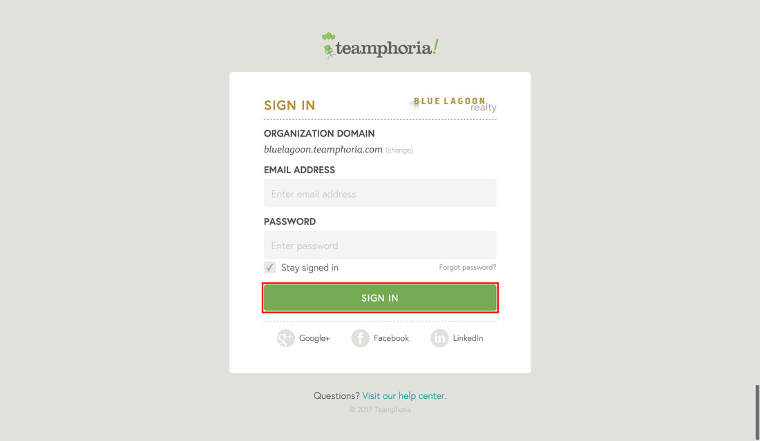 sign in screen for employee engagement platform