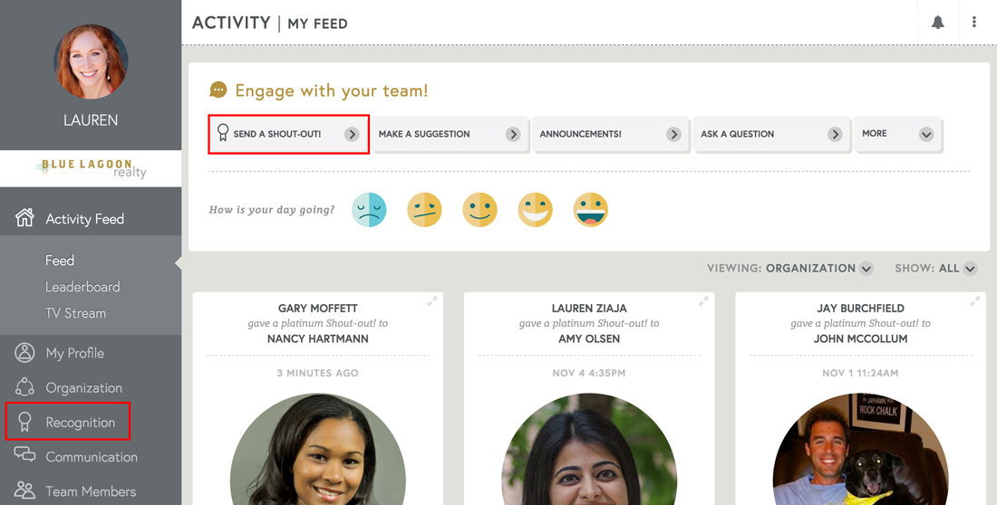 employee recognition software activity feed